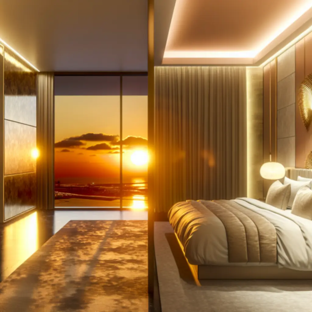 Luxe hotelkamer met uitzicht en elegante afwerking