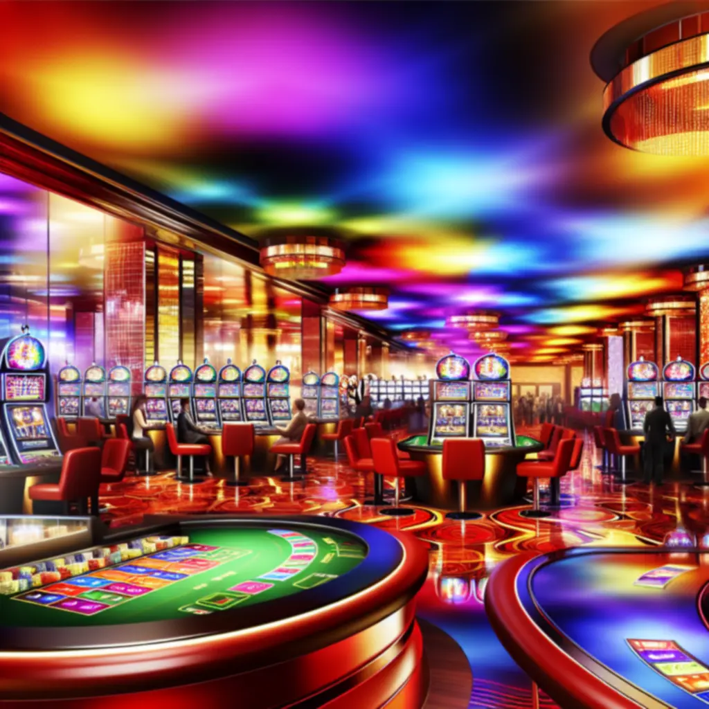 Vibrante casinovloer met tafels en speelautomaten