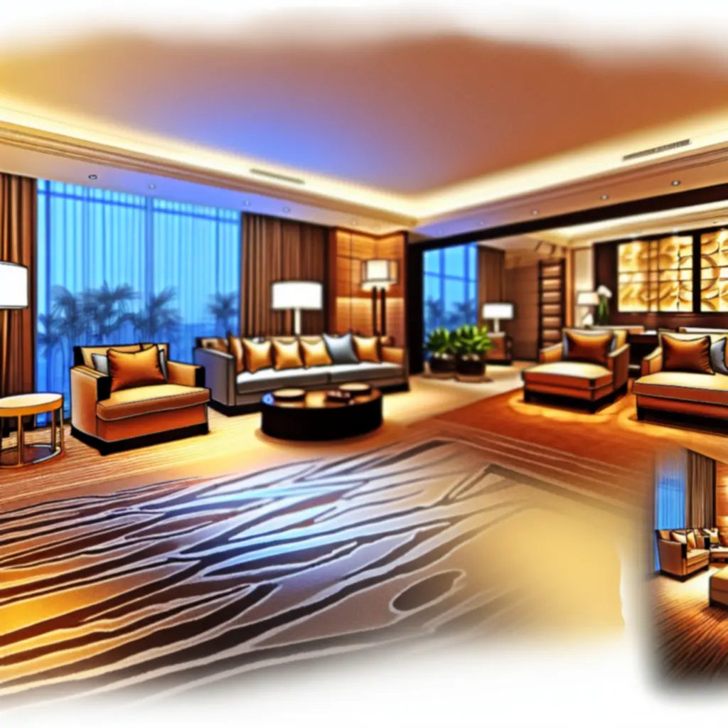 Elegante suite met zitgedeelte en warme verlichting